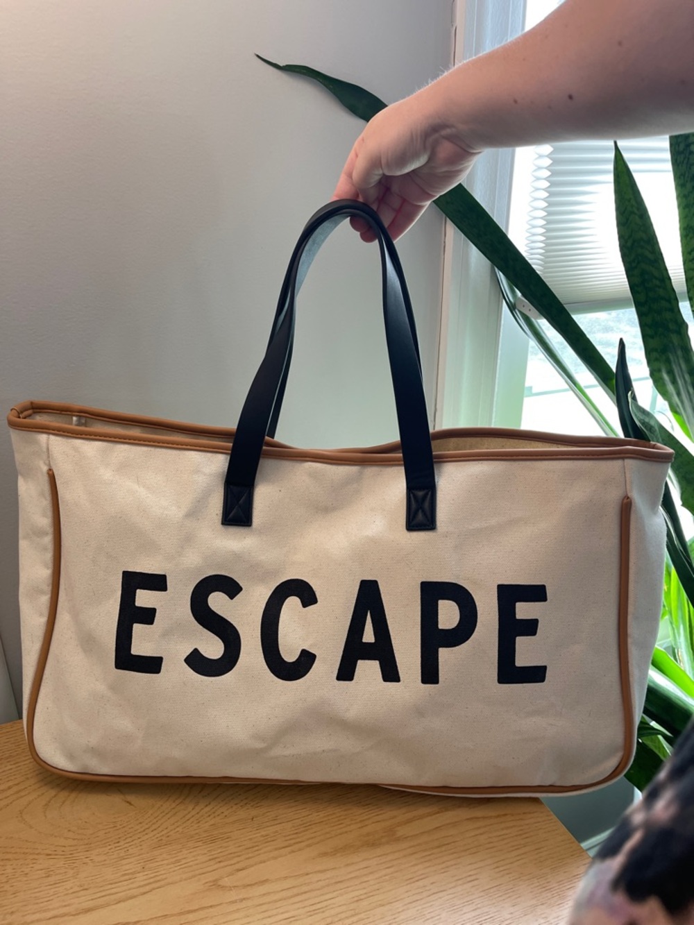 ESCAPE Canvas Tote - Black Handles, Tan Trim